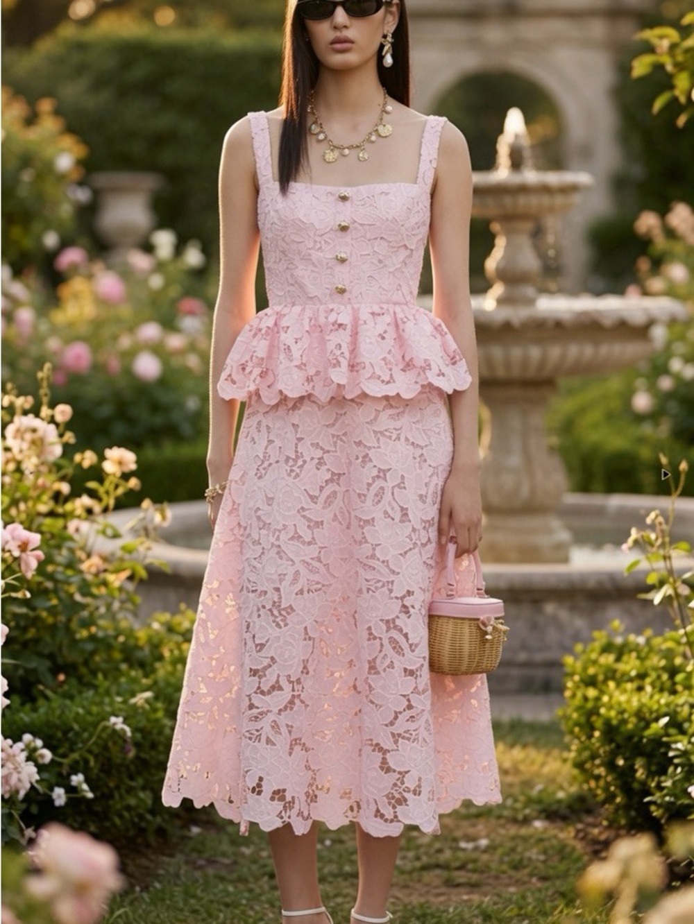 Self-Portrait Blush Pink Lace Peplum Midi Dress
